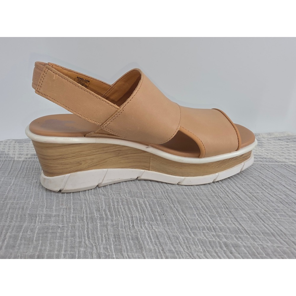 Sorel Cameron Flatform Wedge Sandals Tan Leather Slingback NL4685-245 Womens 11